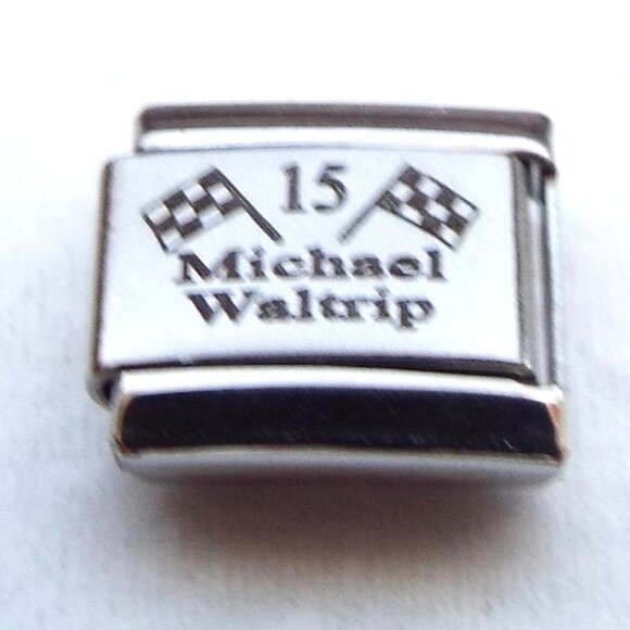 Michael Waltrip 15 Nascar laser 9mm stainless steel italian charm bracelet link - Picture 1 of 2